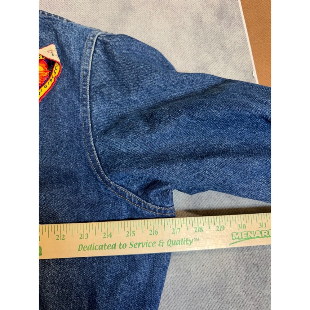 Vintage Carhartt Denim Jacket Flannel Lined Girl Scouts Patches Blue Hoodie - Picture 5 of 8